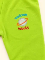 شلوار لگ نوزادی و بچگانه سبز فسفری طرح Welcome World 🌍💚 - تصویر 2